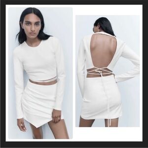 NWT ZARA Elegant White 2 Piece Set Top Medium Skirt Small